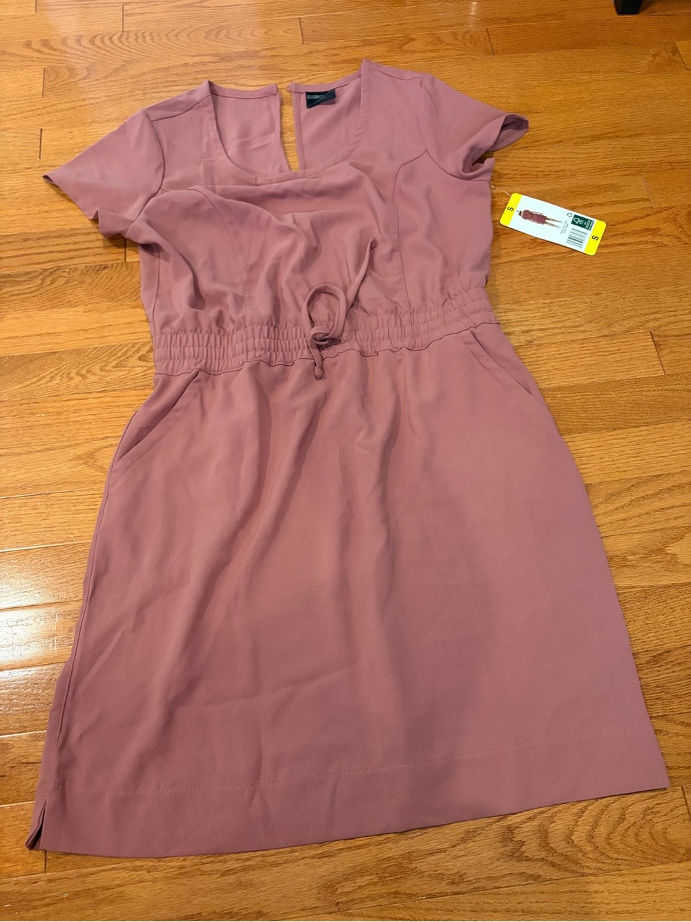Short Sleeve Dusty Rose Drawstring Waist Mini Dress
